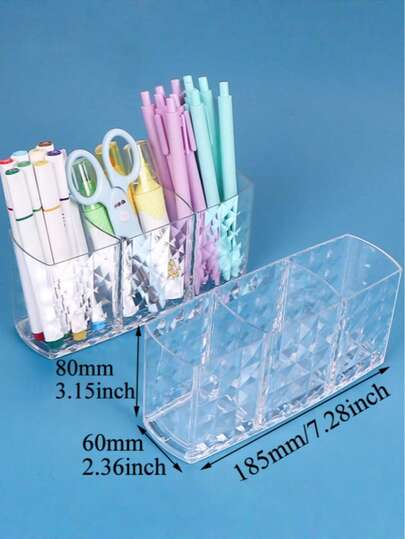 1个三隔层优雅独立式化妆品收纳盒，塑料材质，带分隔板，便携式桌面收纳盒，可放置化妆刷和瓶瓶罐罐，饰有蝴蝶结 - 家居客厅理想之选