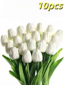 1/5/10/20pcs Lifelike Gradient Pink Artificial Tulips, Suitable For Home Decor, Valentine's Day Gift, Hotel, Party, Wedding, Tabletop Decoration, Beautiful Scentless - White - View 8