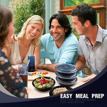 GXDOX 29 盎司 50 件装黑色圆形带盖餐食准备容器、食品储存容器、一次性塑料外带容器、便当盒、可堆叠、防漏、可微波炉加热、可洗碗机清洗、厨房收纳和储存、圣诞派对圣诞装饰圣诞装饰品圣诞礼物和、万圣节派对万圣节装饰万圣节装饰品万圣节礼物 - 黑色 - 查看 7