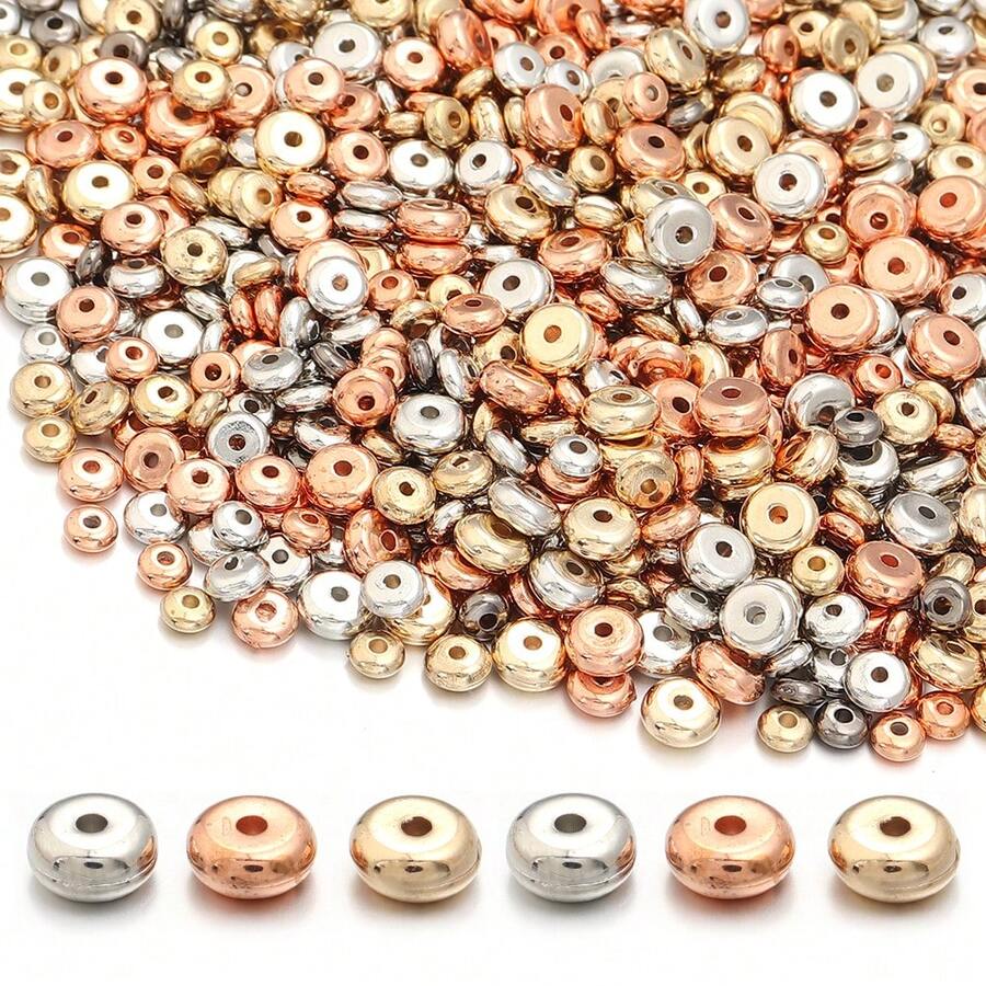 200/400颗混色4-6mm CCB吊坠隔珠轮珠椭圆形扁平圆形散珠金银色适用于DIY珠宝制作配件