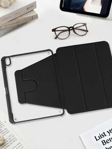 1 Ốp lưng bảo vệ Acrylic màu đen xoay 3 chiều, tương thích với iPad Mini6/Mini7/Air/Air2/9.7/10.2/10.5/Air4/Air5/10.9/Pro 11"/Air11(M2)2024/Thế hệ thứ 10/12.9"/iPad Air 13(M3 2025)/iPad Air 11 inch (M3) 2025/iPad (A16) 11 inch thế hệ thứ 11 2025, Khe cắm bút chì tích hợp, Chân đế điều chỉnh 360°, Tự động ngủ/thức từ tính, Thiết kế tối giản/cổ điển/doanh nhân - màu đen - Xem 2