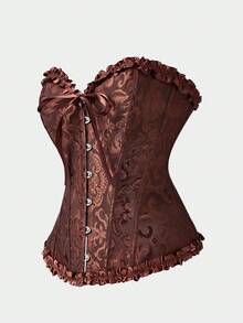Corset Corset Bodice Waist Cincher Body Shaper, Áo ngực Jacquard gợi cảm cổ điển - Cà phê nâu - Xem 4