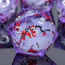 Juego de 7 dados de resina D&D con decoración de trébol y núcleo líquido - Chispeante galaxia con bordes afilados, adecuado para juegos de rol, regalo ideal de cumpleaños o Navidad para adolescentes de 14+ años - Morado - Ver 3