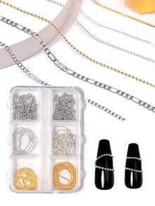 1Box 6 Strips Nail Chain Charms, 30cm Metal Nail Art Chains, 3D Gold Silver Gray Nail Chains, Nail Jewelry Chains, Line Nail Charms, Nail Decorations With Box For Manicure Decoration DIY Nails Nail Supplies - Multicolor - View 7