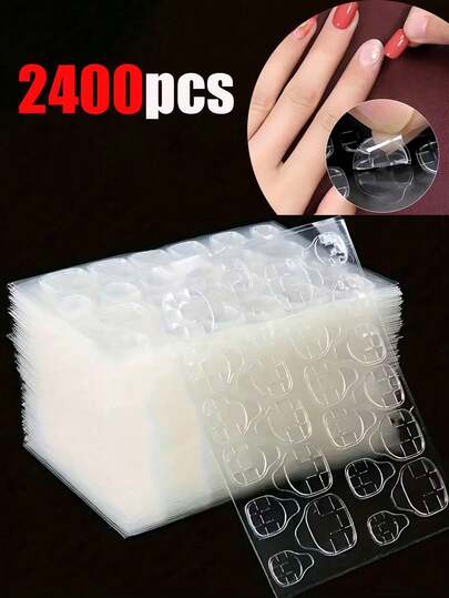 2400 miếng/100 miếng dán móng tay, miếng dán móng tay siêu mỏng dạng thạch, keo hai mặt, trong suốt và có thể tái sử dụng, thích hợp cho trang trí móng tay.