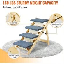 Wood Pet Stairs/Pet Steps 2-In-1 Foldable Wooden Dog Stair For Beds Sofa And Cars Dog Stairs And Ramp With 4 Steps For Small Medium Large Pet Up To 150 Lbs - 4步 - 查看 4