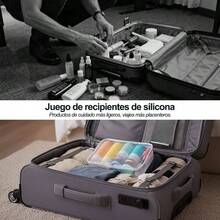 Set de 17 Botellas de Viaje de Silicona, Kit Rellenable para Champ y Locin, con Etiquetas, Negro Blanco - Blanco - Ver 6