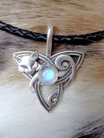 1件波西米亚复古凯尔特结狐狸吊坠项链，时尚珠宝配饰，女士礼物