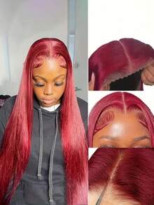 5x5 Lace Front Wig, 100% Human Hair, Pre-Plucked, 99J Color, Transparent Lace Wig, For Women, 150% Density, Virgin Hair - S99J - View 5