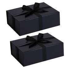 Bộ 3 hộp quà tặng cao cấp, khóa từ tính, trang trí ruy băng, thích hợp làm quà cầu hôn cho phù rể, quà cưới, quà Giáng sinh, quà Halloween, quà sinh nhật (Màu đen) - màu đen - Xem 14