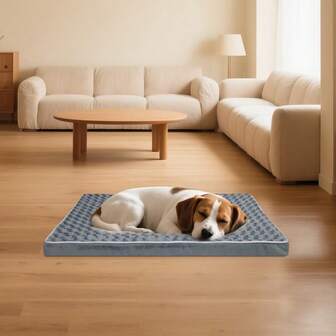 Stor hundmatta, ortopedisk husdjursdyna lämplig för medelstora och stora hundar och katter, mjuk polyester rektangulär design, grå färg, lätt att rengöra och hållbar avtagbar husdjursbäddkudde