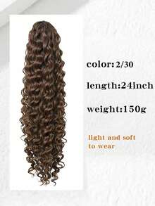 60 cm tief braune tiefe Wellen Clip-On Pferdeschwanz Perücke - hitzebeständige synthetische Faser, erzeugt natürlichen lockigen Haarstil, geeignet für den täglichen Gebrauch von Frauen, Haarstyling, voluminöses lockiges Haar, hitzebeständige Faser, Haaraccessoire - Braun - Übersicht 3