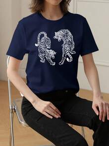 A Casual Printed Round Neck Pullover Short Sleeved T-Shirt For Girls And Young Children In Summer - Two Tigers Provides Unique T-Shirts For Animal Enthusiasts Who Want To Stand Out! Kids Clothes Girls Graphic Tees Summer Tops Tween Girl Clothes