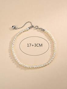 1pc 925 Sterling Silver Natural Pearl & Bead Women Bracelet, Mother's Day, Valentine's Day, Birthday, Wedding, Engagement, Bride Gift