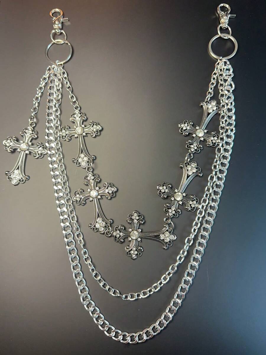 1pc Cross Pendant Wallet Chain, Vintage Chain, Double Layer Chain, Punk Style Jeans Chain, Key Chain, Waist Chain Combination For Men - Multicolor - View 1