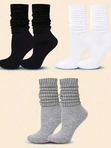 4 pares de calcetines gruesos, cálidos y cómodos para mujer, en colores surtidos (negro, blanco, gris, caqui, beige) para otoño/invierno - Multicolor - Ver 7
