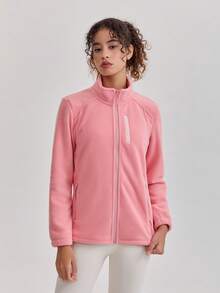 Jaket Fleece Outdoor Wanita, Sweatshirt Kerah Tegak Hangat & Bernapas, Cocok Untuk Hiking & Olahraga, Musim Semi/Gugur, Musim Dingin, Ski - Baby Pink - View 4