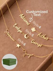 1pc Personalized Couple Name Necklace, Customizable With 2 Names, Suitable As Christmas Gift For Couples, 18K Gold Plated Stainless Steel Bracelet Accessory, Includes Luxury Gift Box, Ideal For Friends, Couples, Children, Holiday & Birthday Gifts, Fashionable Custom Engraved Necklace, Casual Street Style - Gold - View 3
