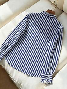 Women's Long Sleeve Striped Button Front Casual Shirt