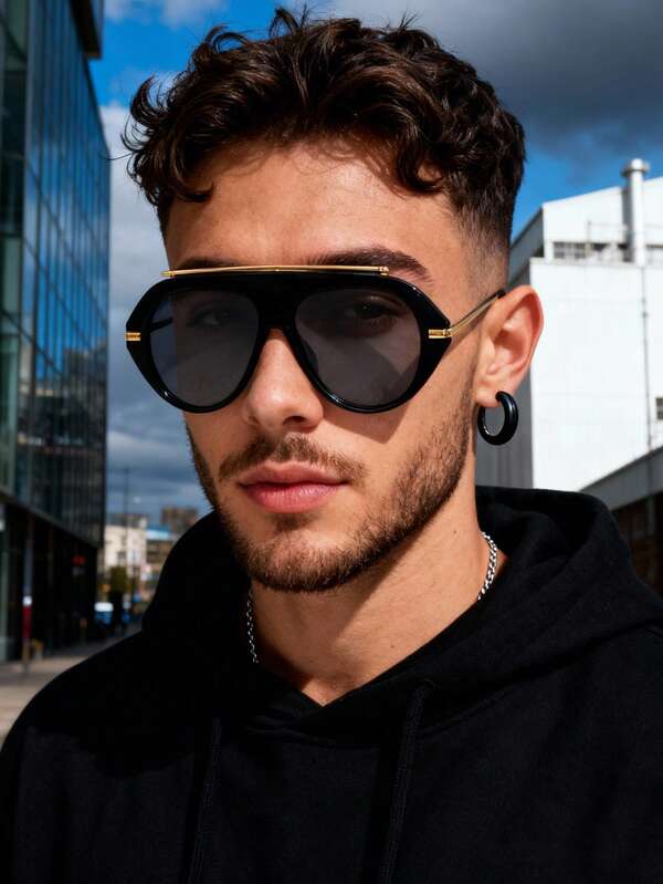 1pc Large Frame Fashionable Glasses, High-End, Personalized, Fashionable, Multifunctional, Casual And Elegant Unisex Glasses, Suitable For Daily Wear, Street Photography, Vacation Travel, University Style, Summer Beach Accessories, Men's Accessories