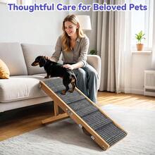 2025 Upgraded Dog Ramp For Couch Foldable Small Dog Ramp For Low Bed 4 Adjustable Height From 13'' To 21" Portable Stable Pet Steps With Non-Slip Pad Pet Ramps Use For Sofa Couch Stairs - Walnut - View 8