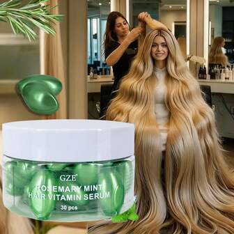 GZE 迷迭香薄荷护发维生素胶囊，含迷迭香油和薄荷油，强发精华 - 维生素 A C E Pro B5 - 男女通用护发素，让您的秀发保持丝般柔顺，触感柔软