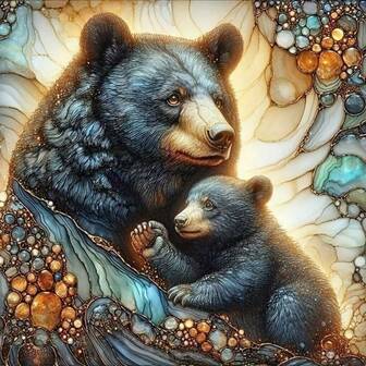 1pc Frameless Round Diamond Painting Kit - Bear Mother & Baby Theme, Full Drill Diamond Art, Canvas DIY Mosaic Craft Kit With Pen, Glue, Diamond Tray, Diamond Beads. Suitable For Diamond Painting Enthusiasts, Home Wall Decor Gifts, Children's Educational Toys, Stress Relief