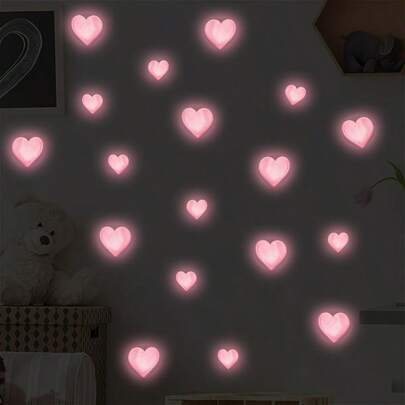 Glow-In-The-Dark Pink Heart Wall Stickers, Self-Adhesive Colorful Vinyl Decor, Suitable For Room And Cozy Home Decor, Wall Decoration, Room Accents, Modern Style, Heart Design, Removable Wall Stickers, Durable Vinyl Material, Decorative Stickers, Self-Adhesive Wall Decals, Bedroom Decor, Stylish Room Aesthetic