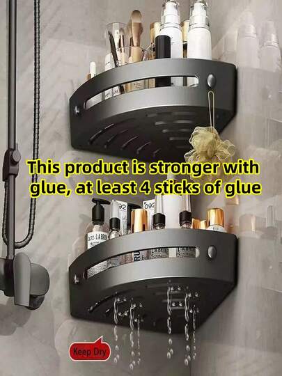 1/2/3pcs Corner Shower Caddy, Black Bathroom Storage Rack, Large Capacity Wall Mounted, No Drilling Required, Wall Mounted Shower Shampoo Shelf, Bathroom Towel Rack, Wall Mounted Triangle Bracket, Adhesive Bathroom Organizer, Shower Organizer Bathroom