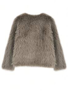 Women's New Faux Fur V-Neck Coat, Minimalist Furry Jacket, Autumn/Winter - Mocha Brown - View 6