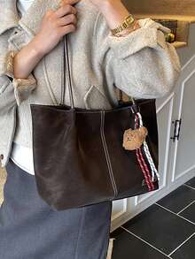 1 unidade (37 cm x 25 cm x 11 cm) Bolsa feminina moderna, estilo tote, para usar no ombro ou na mão, com grande capacidade, material resistente a arranhões e abrasão, ideal para compras, encontros, reuniões, deslocamentos diários, bolsa feminina elegante, minimalista e casual na cor café. - Café - Ver 4