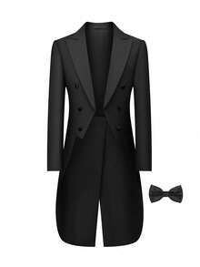 男士燕尾服外套 - 长款黑色晚礼服燕尾服，尖领，奢华婚礼晚宴演出服装，合唱团指挥黑色外套（仅限外套） - 黑色 - 查看 5