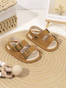 幼儿男童简约时尚平底凉鞋，防滑户外步行鞋，夏季 - 棕色 - 查看 4