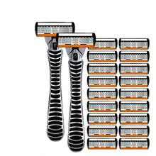 男士手动剃须刀，配备6层不锈钢剃须刀片和可更换刀头 - 彩色 - 查看 17