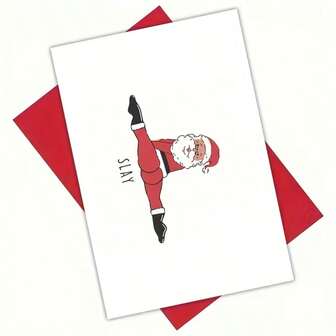 Funny Santa Slay Christmas Card - Santa Claus Splitting Pose With "Slay" Text - Red & Black Holiday Greeting Card For Office, Party, Or Gift - Christmas Party Decoration - Santa Slaying Santa Design, Christmas Card, Festive Stationery, Playful Design, Quality Paper Material, Office Stationery, Quirky Stationery, Stationery, Office Workers, Novelty Christmas Card, Greeting Card, Card With Envelope