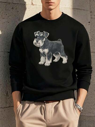 Sudadera con estampado de Schnauzer, cuello redondo, corte holgado, hip hop urbano, ajuste cómodo, dise?o gráfico