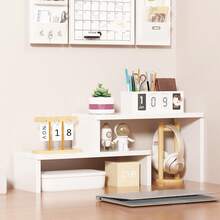 1pc Adjustable Extendable Desktop Organizer Rack, Multi-Tier Desk Storage Shelf, Simple Multifunctional Small Storage Riser - Multicolor - View 4