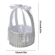 Cesta de flores para niña de la boda con decoración de diamantes de imitación, cesta de boda para una noche romántica, decoraciones para fiesta nupcial - plata - Ver 7