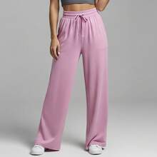 Comfortable Women's Wide-Leg Sweatpants, Soft, Structured Fit, Casual, Basic, Plain, With A Faux Drawstring. - Màu Hồng baby - Xem 1