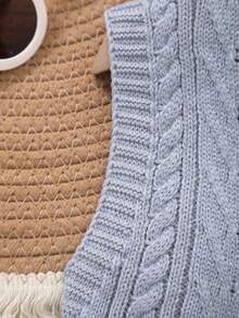 Boys' Collegiate Style Solid Color Cable Knit Sweater Vest