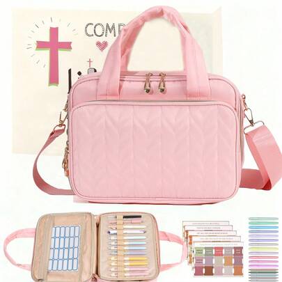 Large Size Bible Cover With Shoulder Strap, Suitable For Church Bible With Pen Slot And Zipper Pocket, Women's Gift