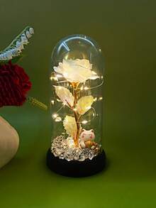 LED Glowing Rose Flower Lamp With Plastic Cover, Decorative Artificial Flower, Maneki-Neko (Lucky Cat) Home Decor, Desktop Ornament, Mother's Day/Graduation Gift, Birthday/Housewarming/Anniversary Present (Random Cat) - Multicolor - View 8