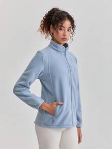Women's Outdoor Fleece Jacket, Warm, Breathable, Stand Collar, Slim Fit, Suitable For Spring And Autumn, Hiking, Sports Winter - Dusty Blue - View 5