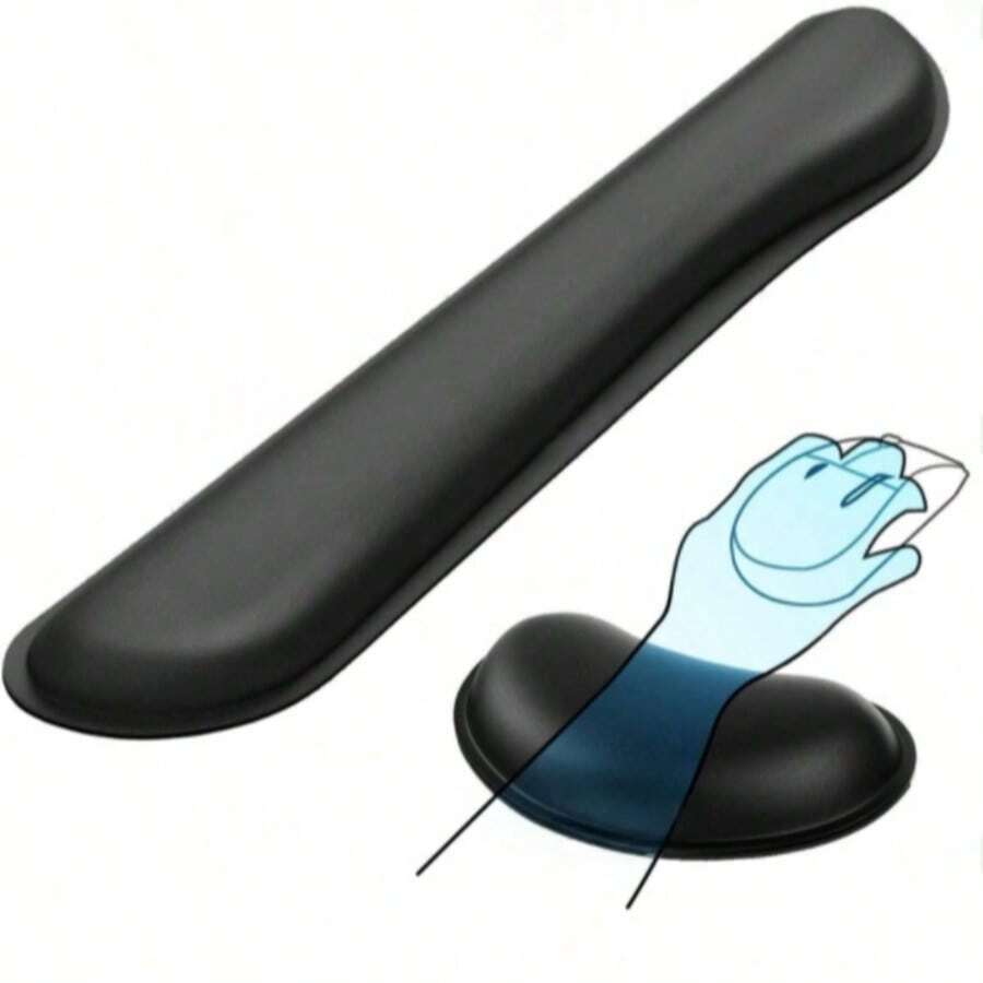 Keyboard Wrist Rest, Memory Foam Keyboard Wrist Rest, Smooth Fiber Keyboard Wrist Rest, Ergonomic Keyboard And Mouse Pad Set, Easy To Type, Relieves Hand Friction And Discomfort, Suitable For Laptops, Office, Study And Gaming, And Home Use. - Black - View 1