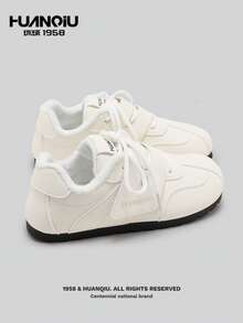 HUANQIU 女士魔术贴运动鞋，保暖内衬，休闲运动鞋，轻便易穿，适合冬季穿着 - 白色 - 查看 5