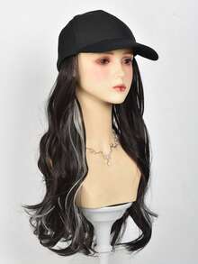 20 Inches Long Fluffy Wavy Curly Wigs With Hat Baseball Cap Seamless Connection Hair Extensions For Women Synthetic Natural Fake Hairpiece Adjustable Hat Wig - Multicolor - View 7