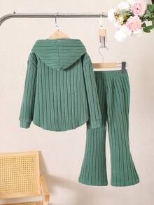 2件套女童长袖上衣和裤子休闲套装，秋季 - 薄荷藍 - 查看 8