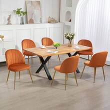 Velvet Dining Chairs Set Of 4, Upholstered Mid Century Modern Dining Chairs, Armless Accent Chair With Metal Gold Legs For Living Room, Kitchen, Dining Room, Orange - Orange-velvet - View 4