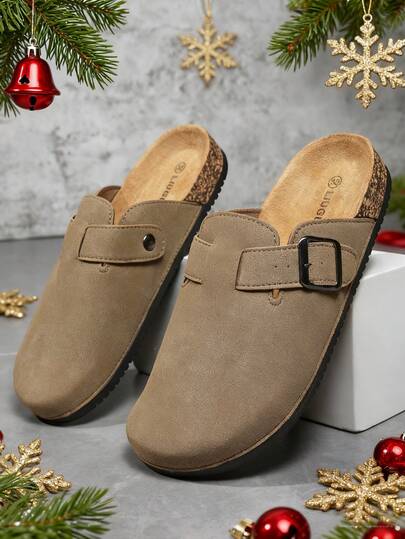 Fashionable & Elegant Cork Bottom Comfortable Slip-On Mule Slippers, Unisex Casual Slippers Suitable For Commuting, Home, Office, Travel, Beach, Holidays (Valentine's Day, Christmas)