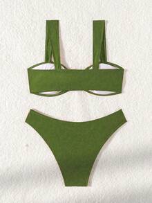 2pcs Sexy High Cut Skin Color Lingerie Set, Delicate Accessory Design, Spring/Summer Vacation Beach - Light Green - View 4